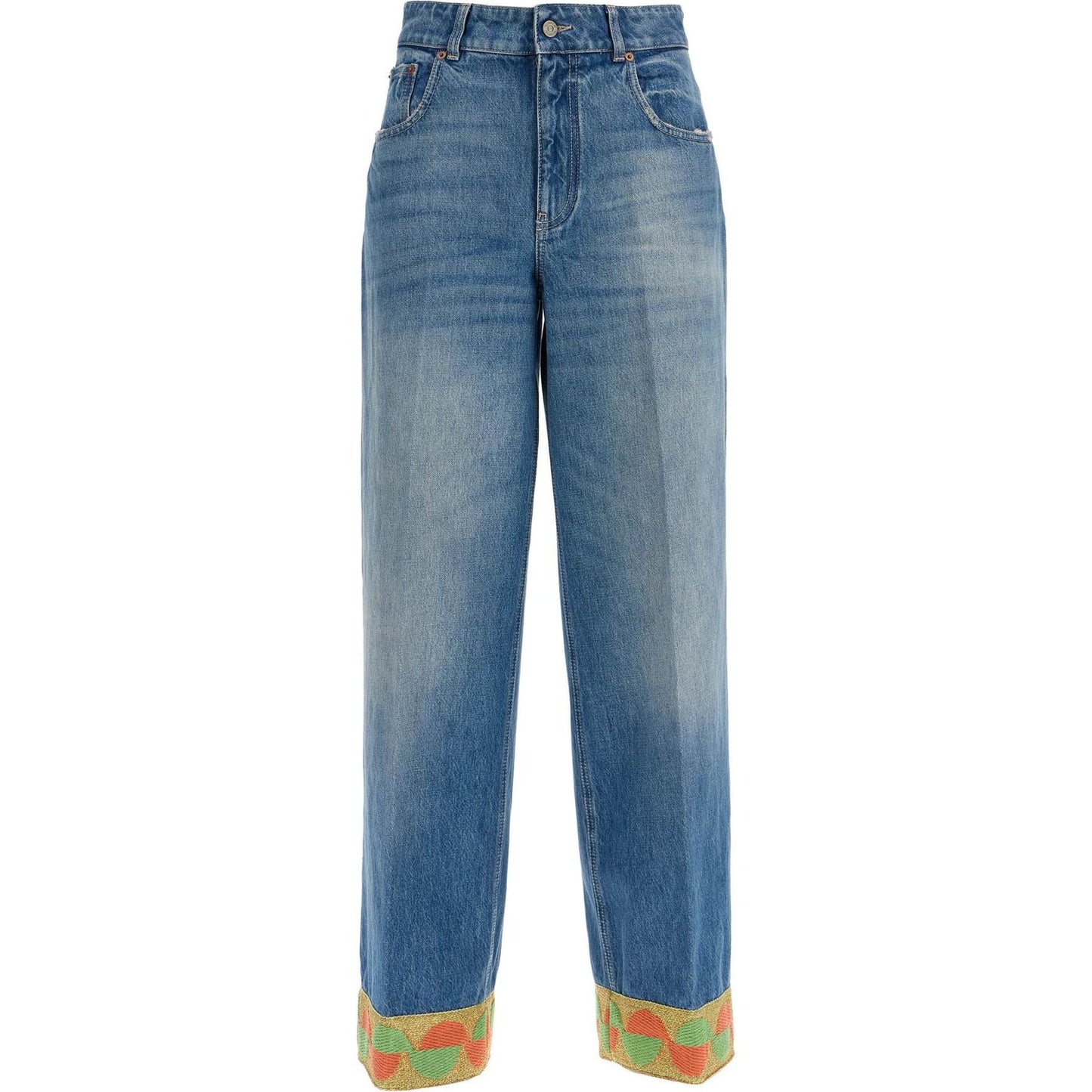 Valentino Garavani wide leg high waist jeans with colorful trim in medium blue Jeans Valentino Garavani