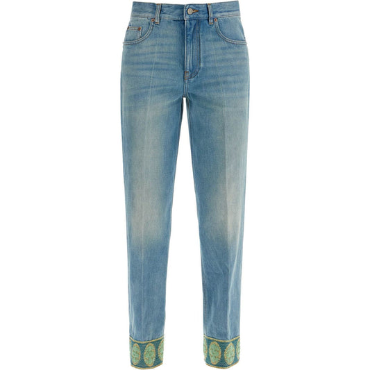 Valentino Garavani medium blue jeans with green embroidery*** straight leg*** high waist Jeans Valentino Garavani