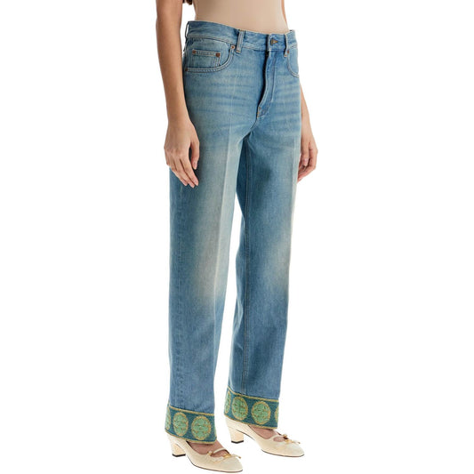 Valentino Garavani medium blue jeans with green embroidery*** straight leg*** high waist Jeans Valentino Garavani