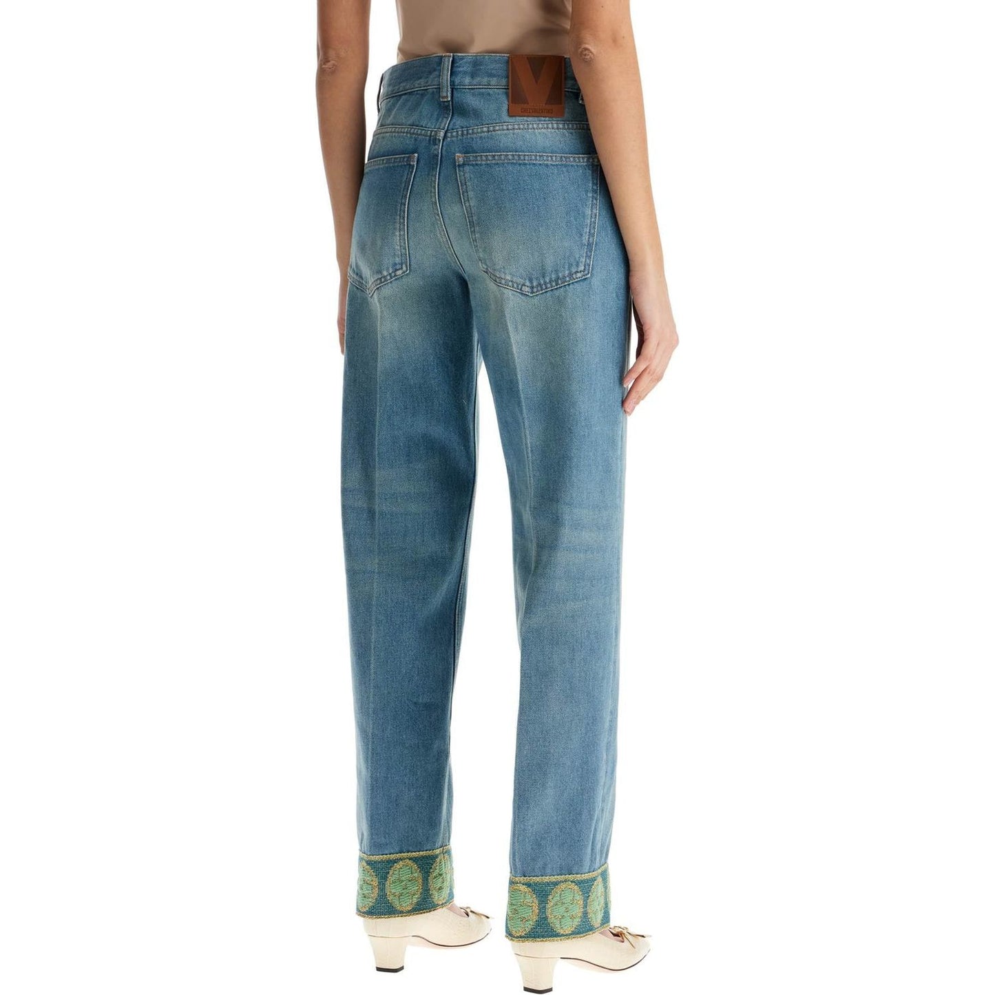 Valentino Garavani medium blue jeans with green embroidery*** straight leg*** high waist Jeans Valentino Garavani