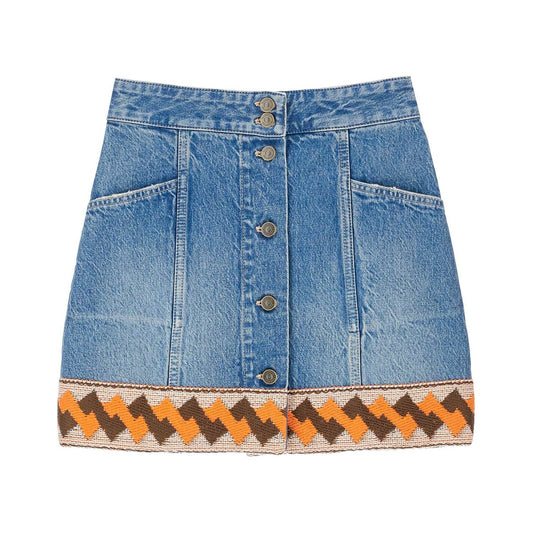 Valentino Garavani medium blue denim skirt with geometric trim Skirts Valentino Garavani