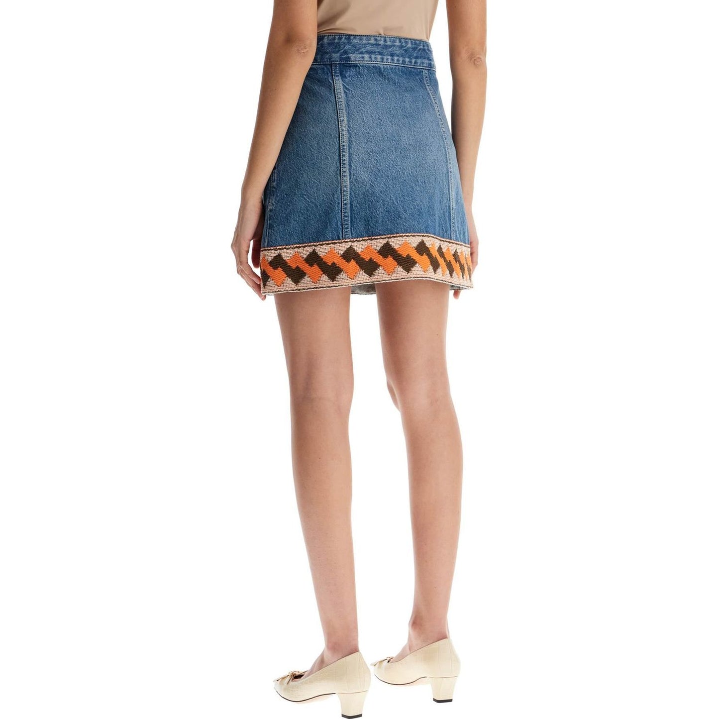 Valentino Garavani medium blue denim skirt with geometric trim Skirts Valentino Garavani