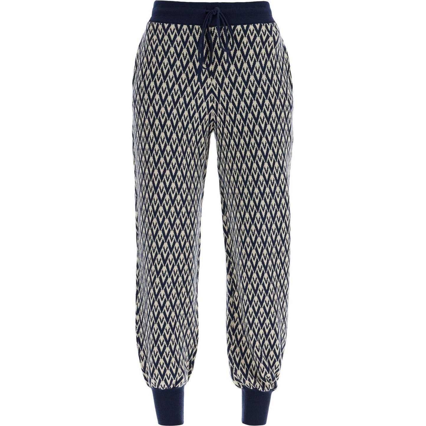 Valentino Garavani high-waisted wide-leg zigzag cream and navy virgin wool pants Trousers Valentino Garavani