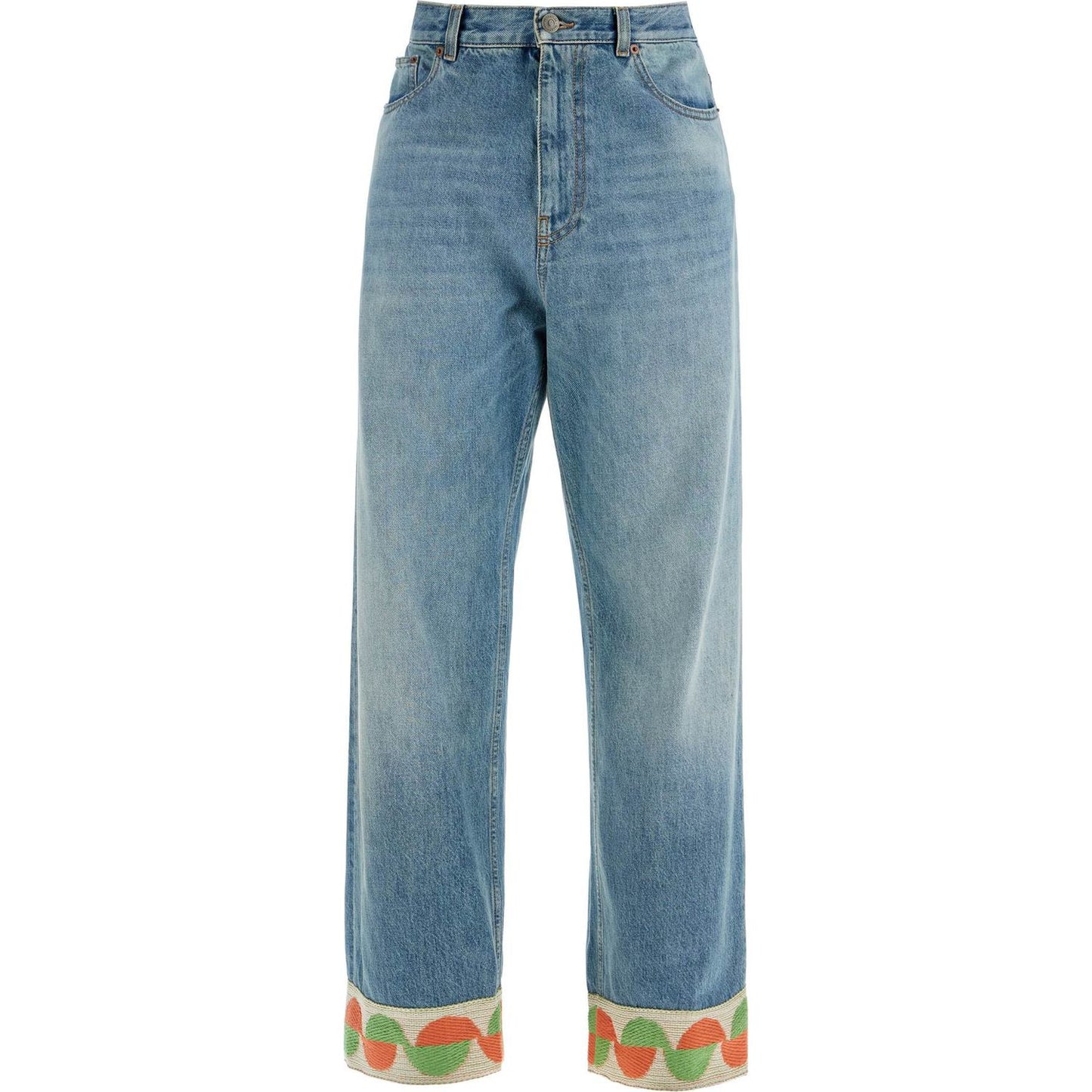 Valentino Garavani medium blue denim jeans with decorative green and orange trim Jeans Valentino Garavani