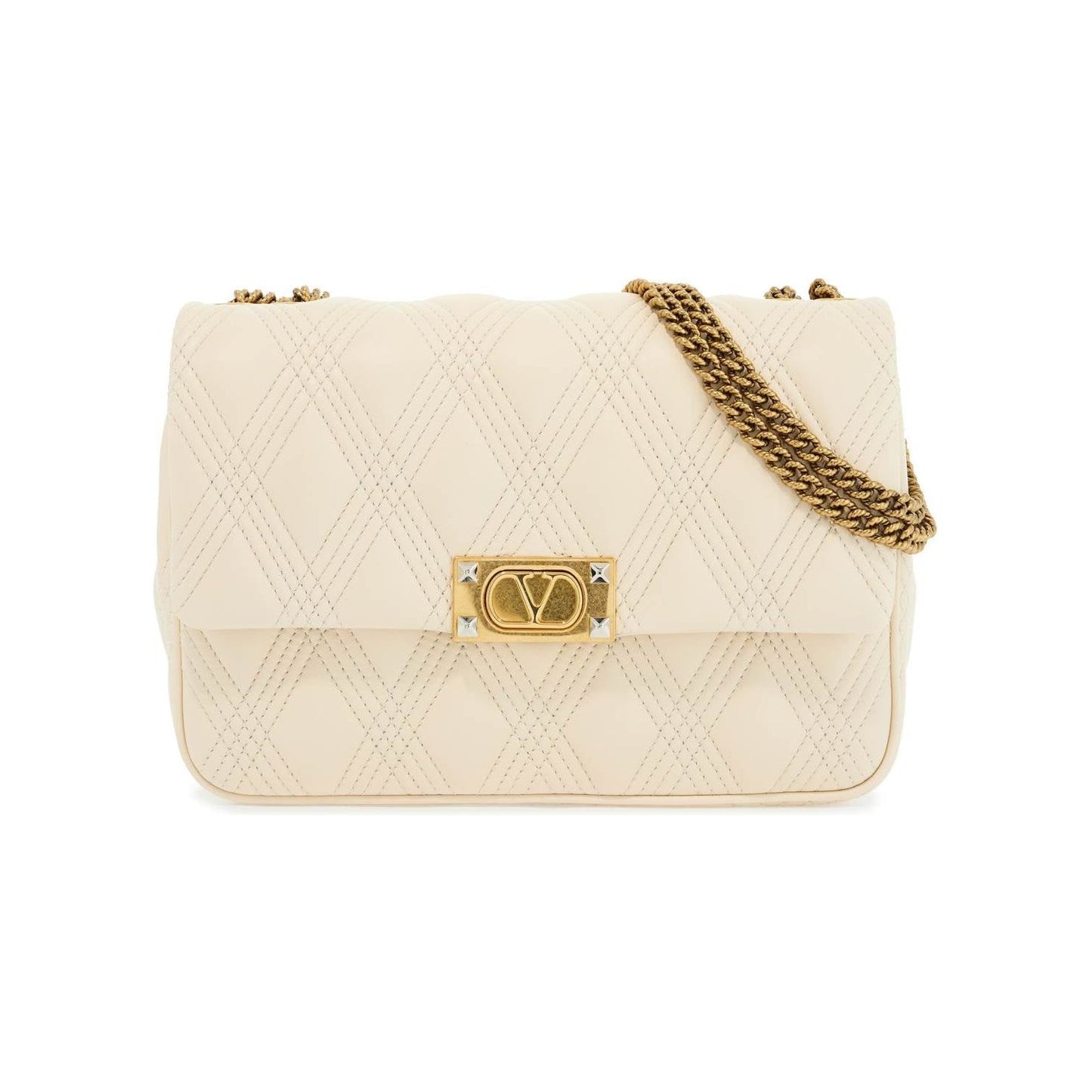 Valentino Garavani quilted shoulder bag butter white with golden chain