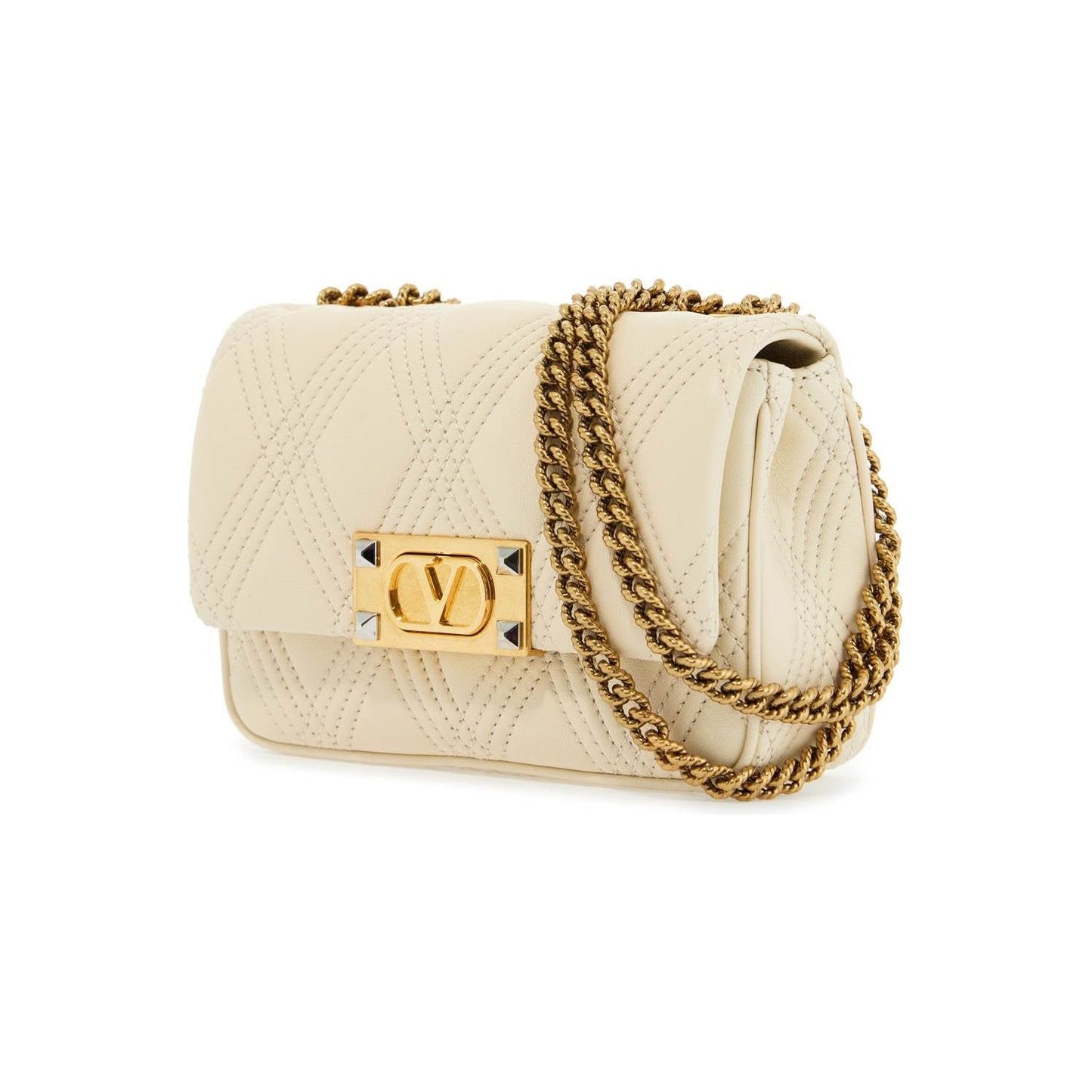 Valentino Garavani small shoulder bag in leather with golden chain butter white Handbag Valentino Garavani