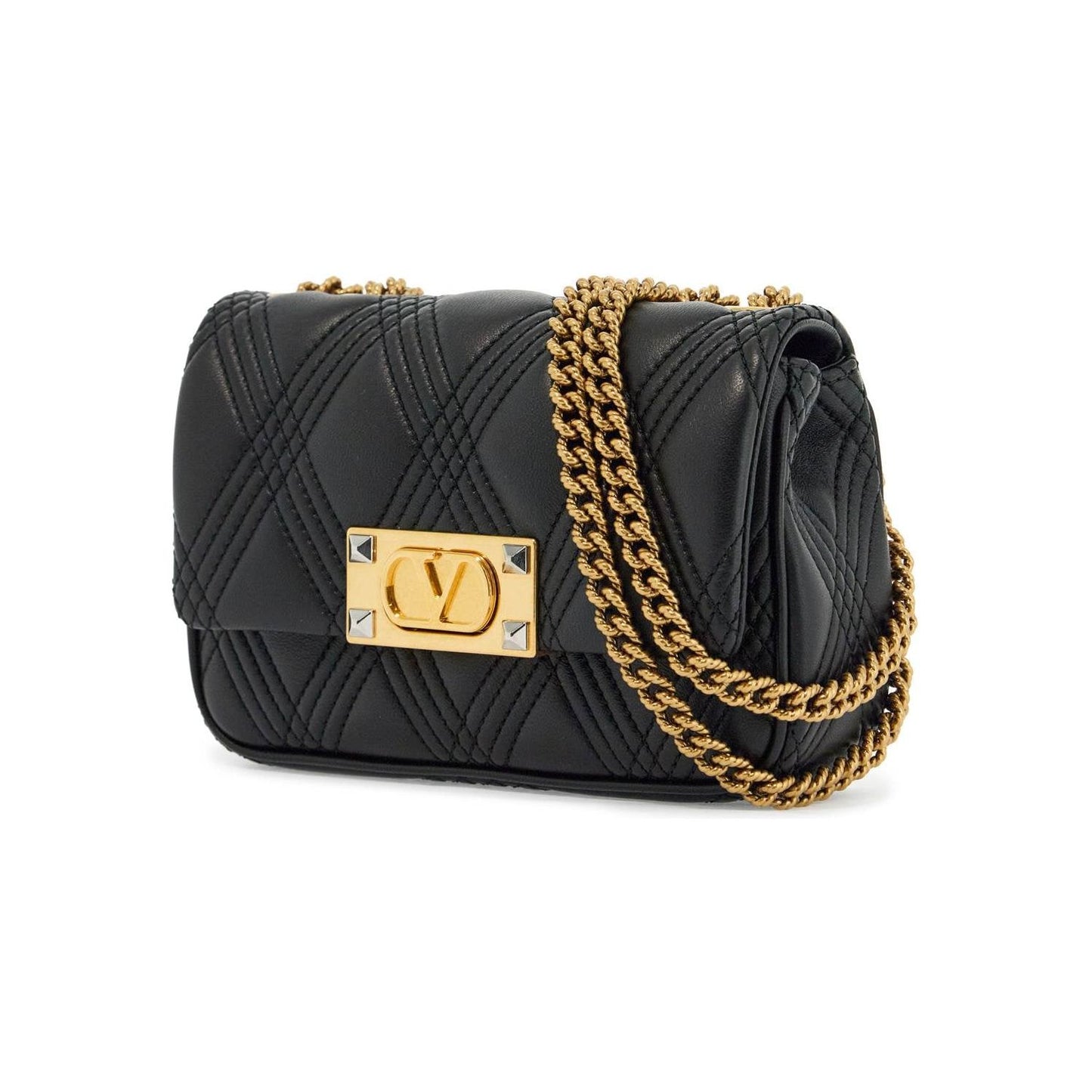 Valentino Garavani small black quilted shoulder bag with gold chain Handbag Valentino Garavani