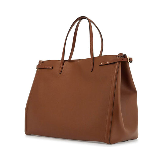 Valentino Garavani borsa tote grande in pelle marrone minimalista con fibbie decorative Shopper Valentino Garavani