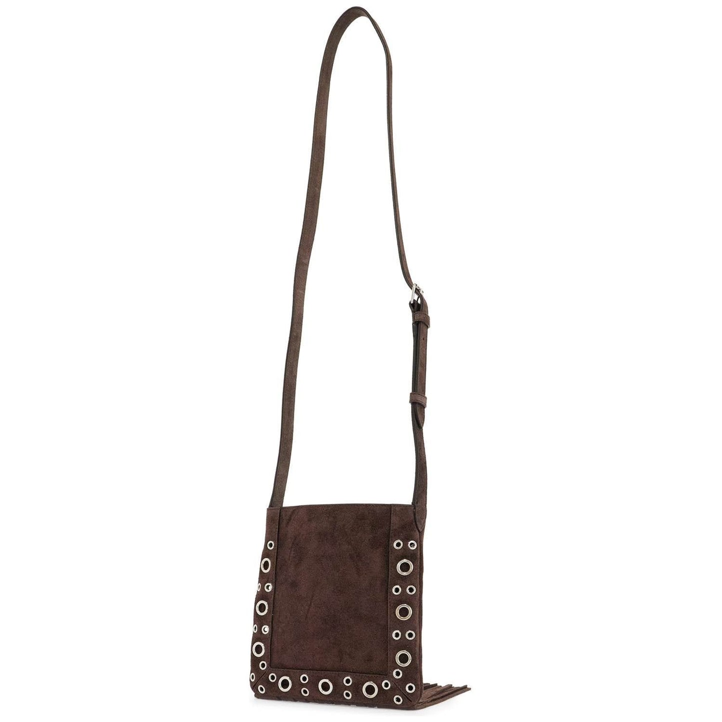 Valentino Garavani small suede crossbody bag in dark brown with studs and fringe Handbag Valentino Garavani