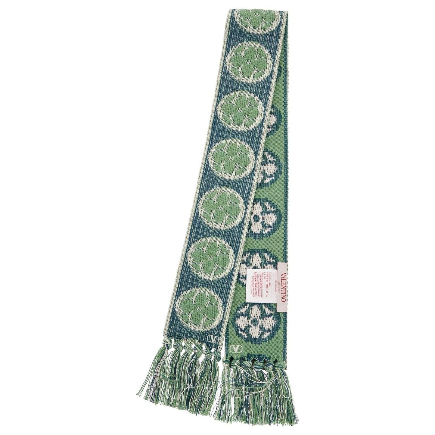 Valentino Garavani floral cotton scarf with ivory*** blue*** and aqua fringes Scarves Hats & Gloves Valentino Garavani