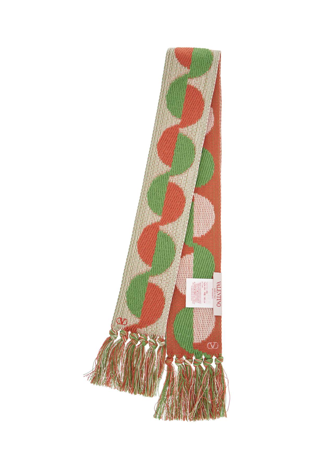 Valentino Garavani ivory orange green patterned scarf with fringes spring summer Scarves Hats & Gloves Valentino Garavani