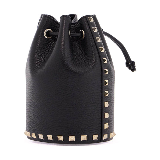 Valentino Garavani borsa mini in pelle nera con rivetti piramidali e chiusura a cordoncino Shopper Valentino Garavani