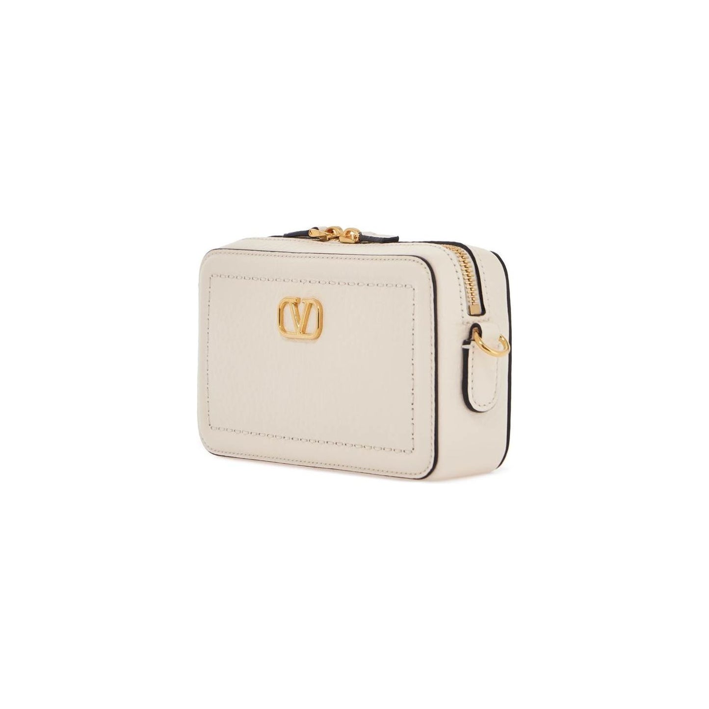 Valentino Garavani mini camera case in ivory leather with adjustable strap and golden details Shopper Valentino Garavani