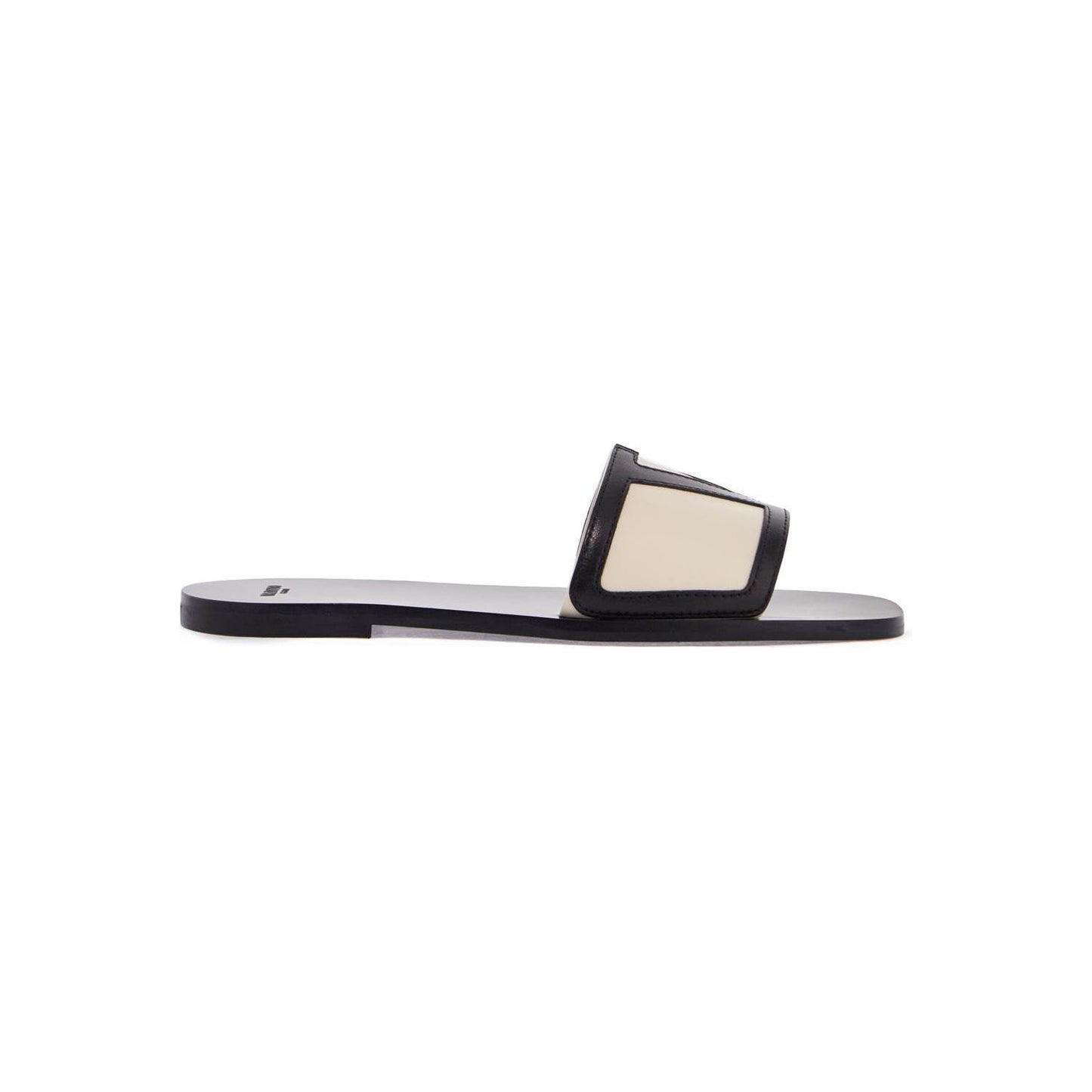 Valentino Garavani butter white and black synthetic slides with wide strap Sandals Valentino Garavani