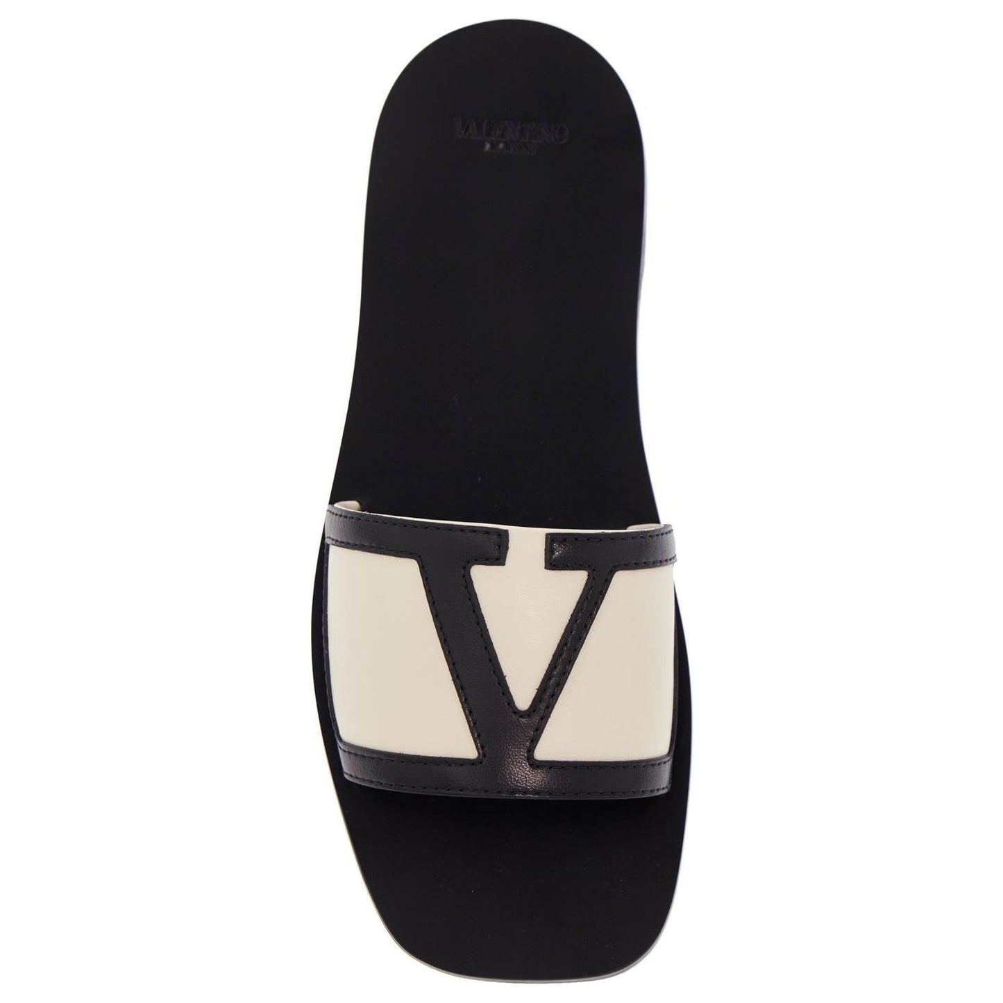 Valentino Garavani butter white and black synthetic slides with wide strap Sandals Valentino Garavani