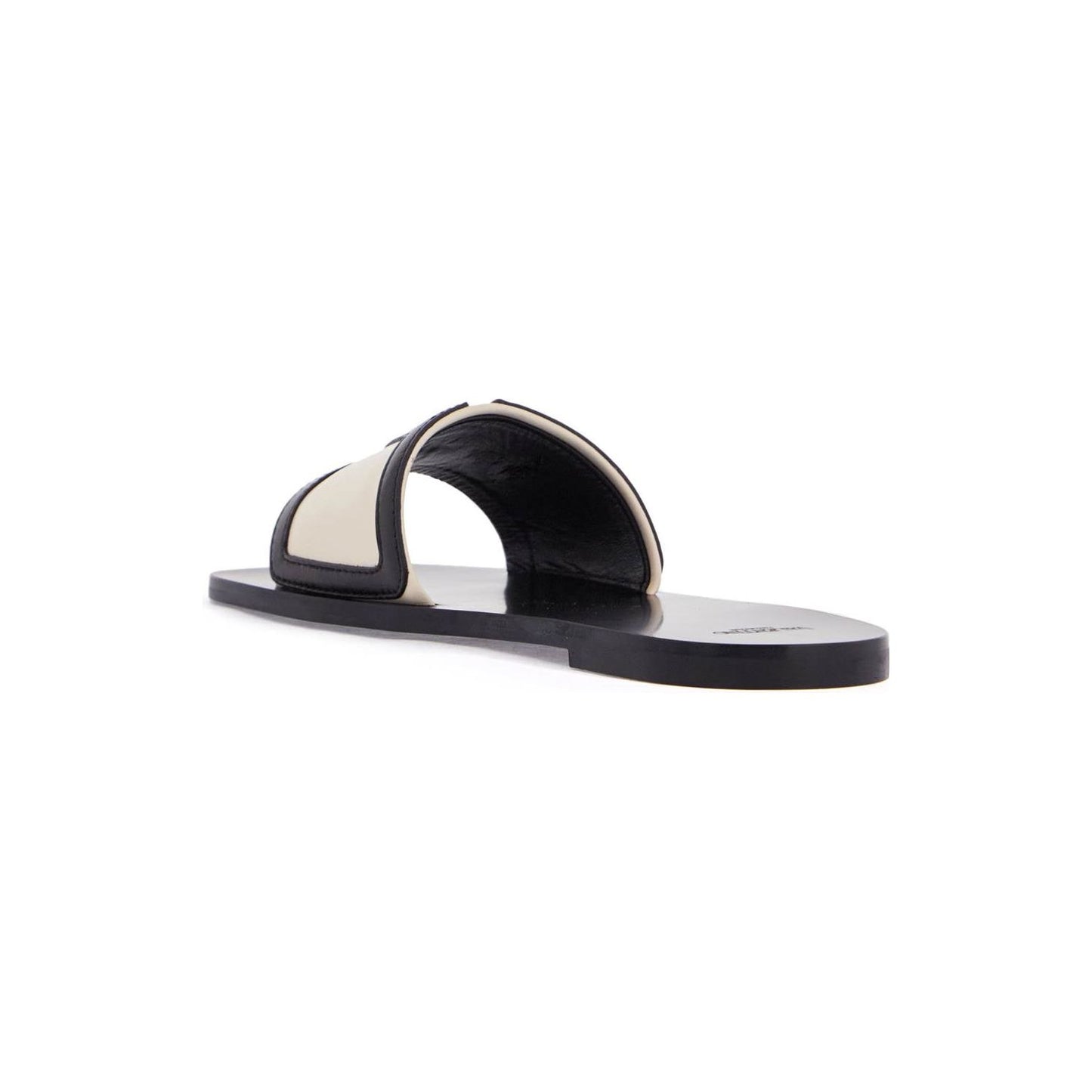 Valentino Garavani butter white and black synthetic slides with wide strap Sandals Valentino Garavani