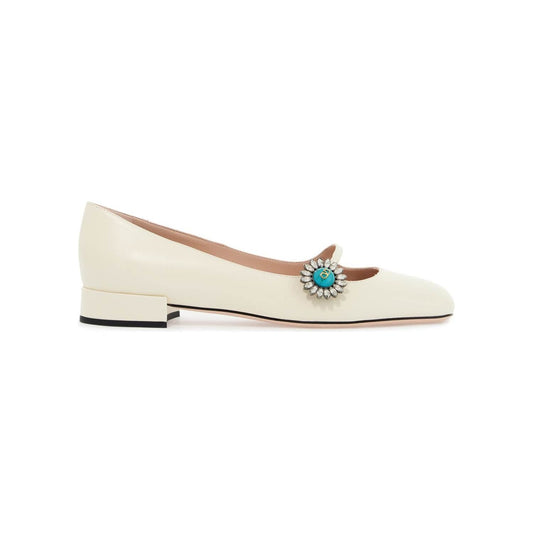 Valentino Garavani ivory kid leather ballerinas with crystal flower Flat Shoes Valentino Garavani