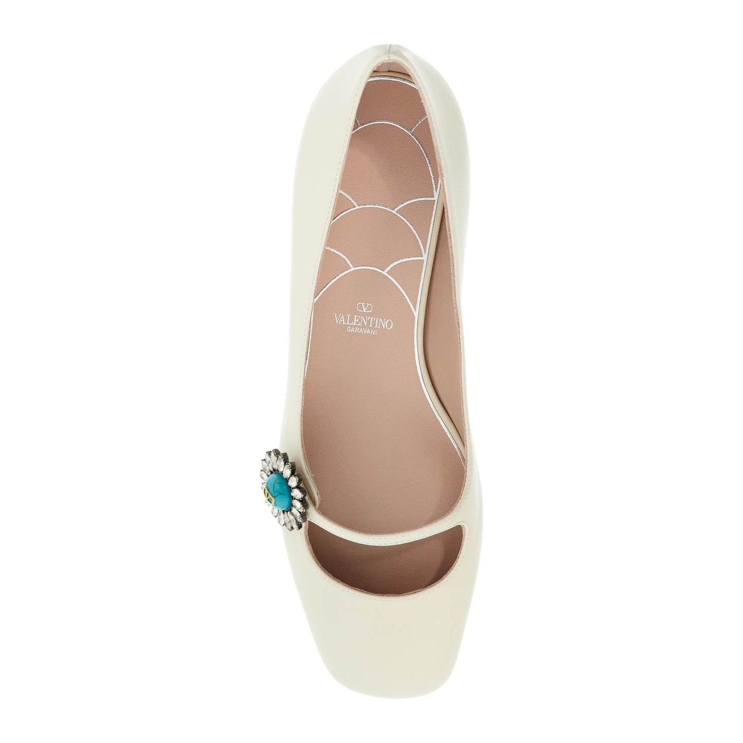 Valentino Garavani ivory kid leather ballerinas with crystal flower Flat Shoes Valentino Garavani