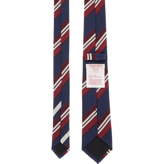 Valentino Garavani dark blue silk tie with diagonal bordeaux and white stripes Other Valentino Garavani