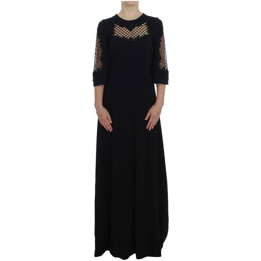 Dolce & Gabbana Elegant Black Wool Cutout Maxi Dress Dolce & Gabbana