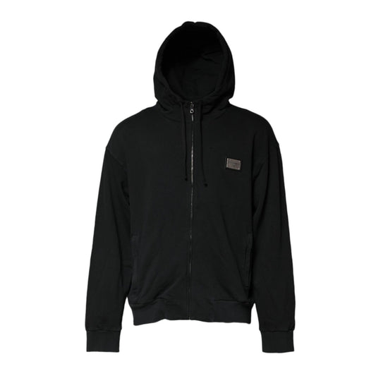 Dolce & Gabbana Black Logo Full Zip Hooded Men Sweatshirt Sweater
