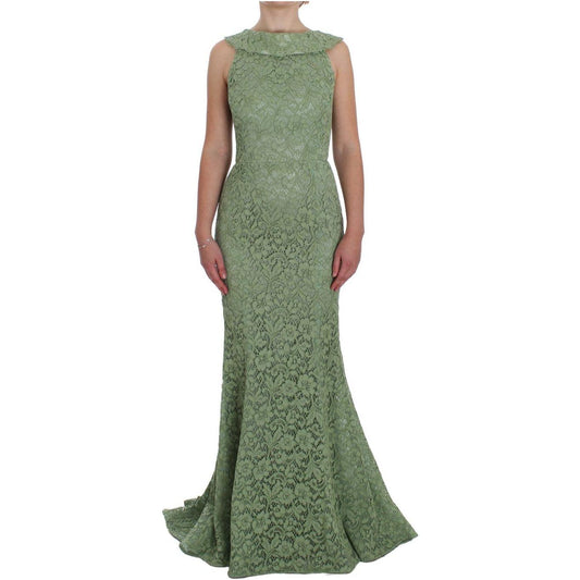 Dolce & Gabbana Elegant Green Floral Lace Maxi Dress Dolce & Gabbana