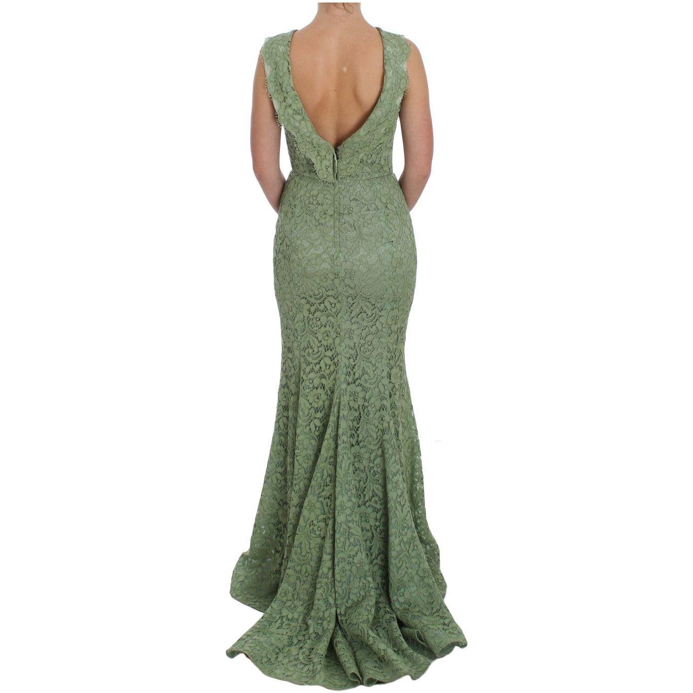 Dolce & Gabbana Elegant Green Floral Lace Maxi Dress Dolce & Gabbana