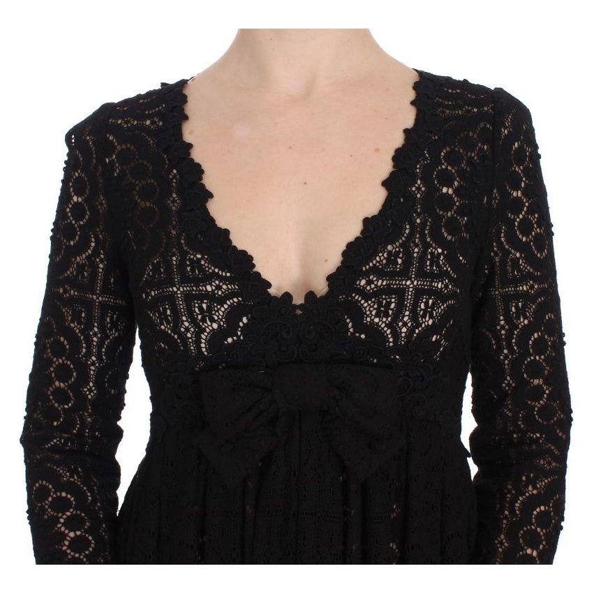 Dolce & Gabbana Black Ricamo Knitted Full Length Maxi Dress