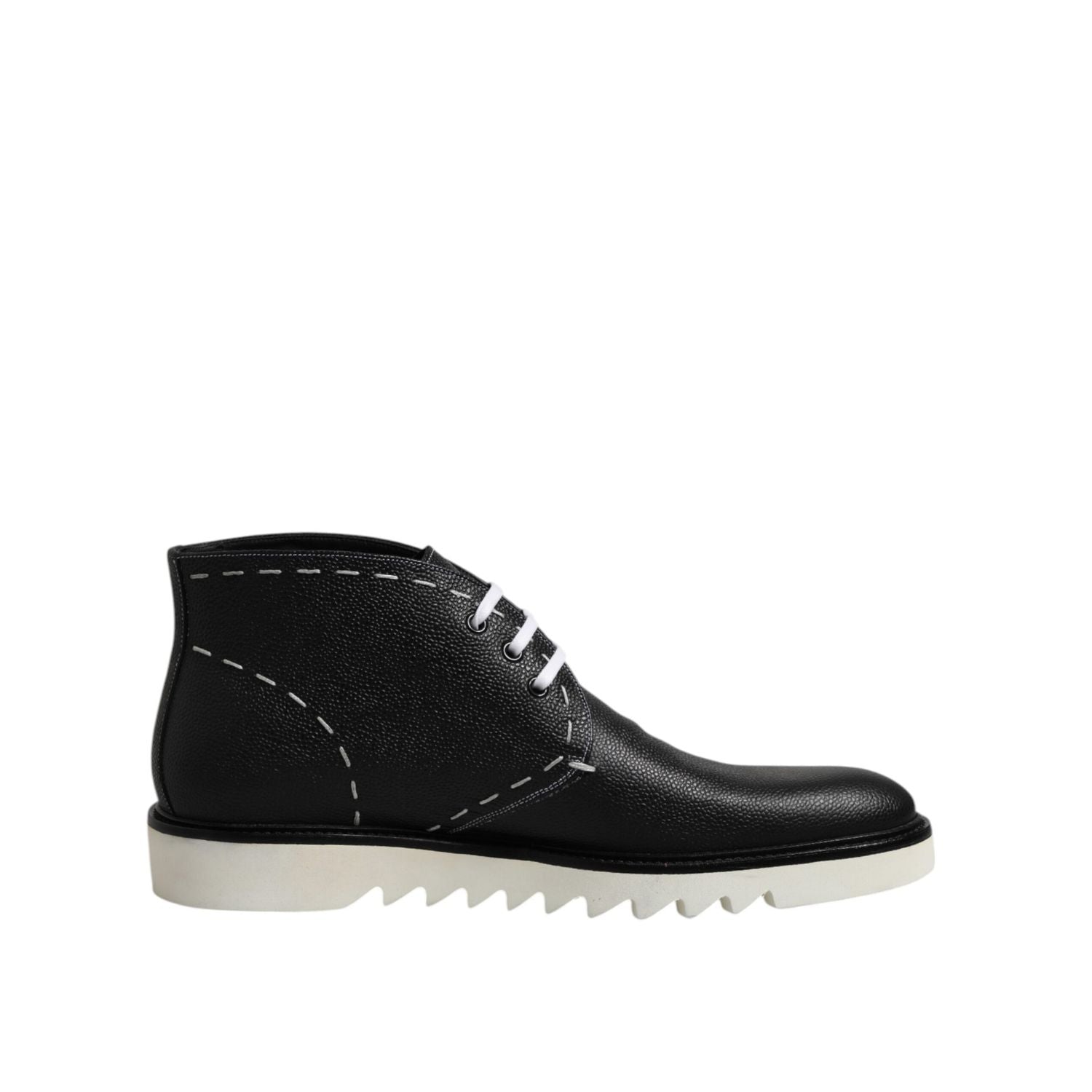 Dolce & Gabbana Black White Leather Ankle Boots Shoes