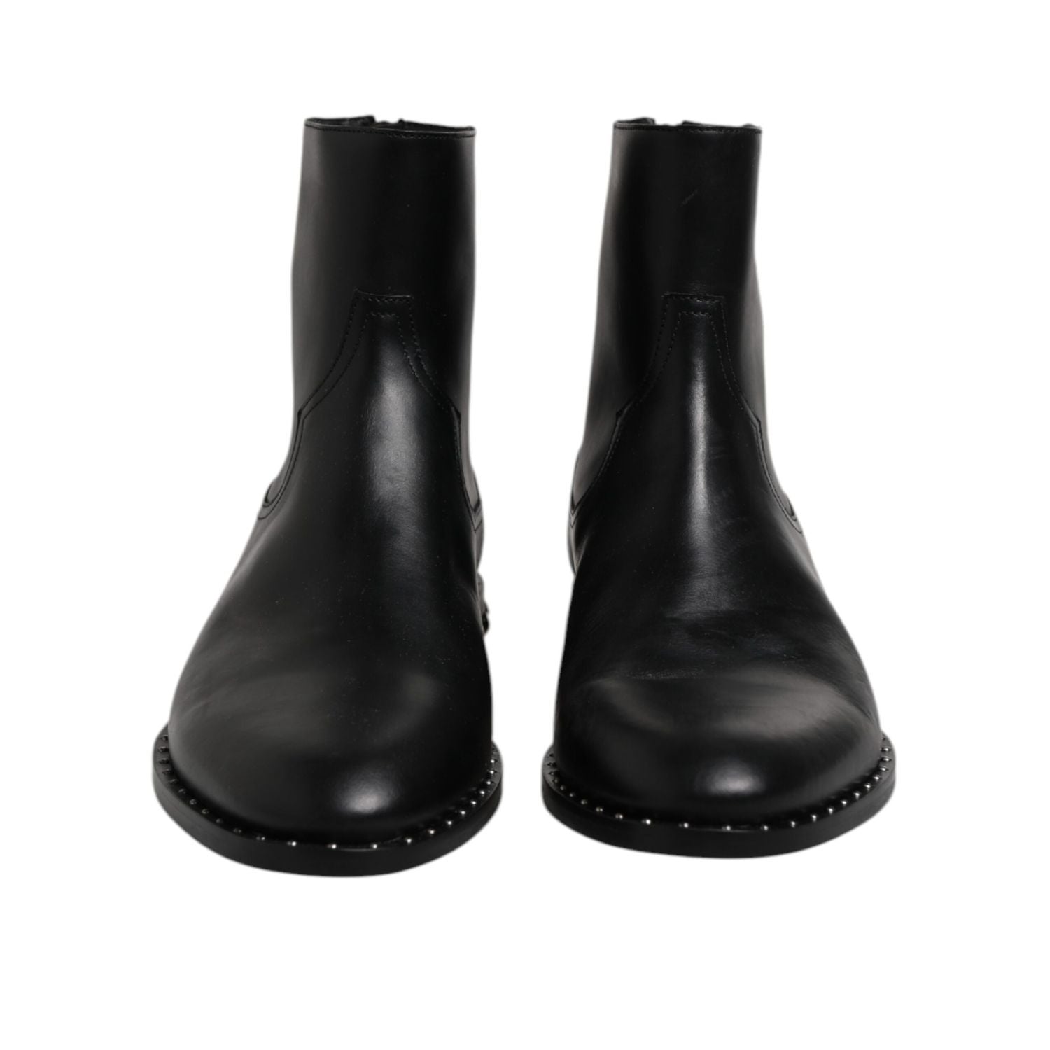 Dolce & Gabbana Black Leather Logo Ankle Boots Studded Shoes