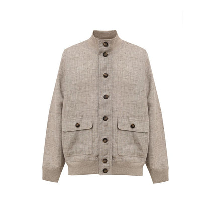 Gran Sasso Beige Linen Biker Jacket