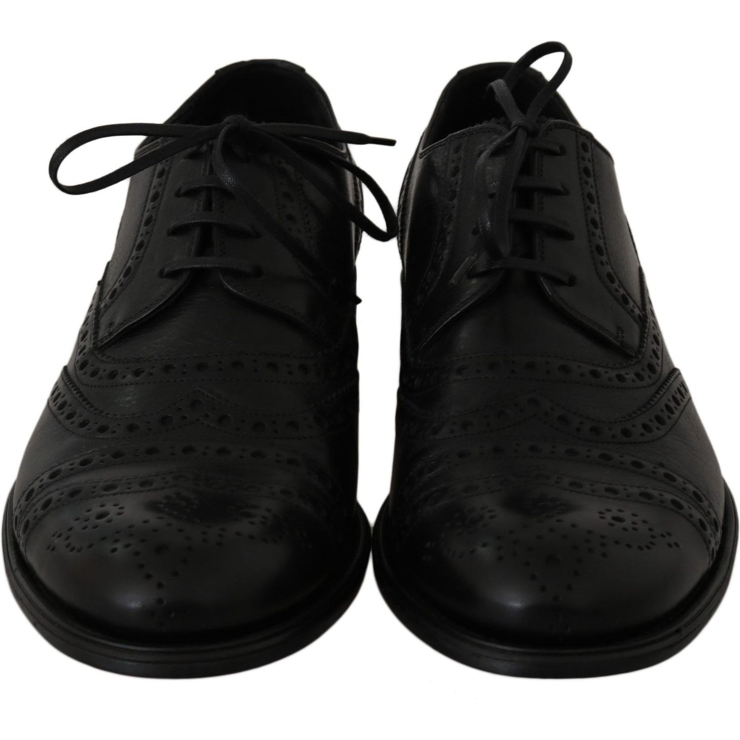 Dolce & Gabbana Elegant Black Leather Derby Wingtip Dress Shoes Dress Shoes Dolce & Gabbana