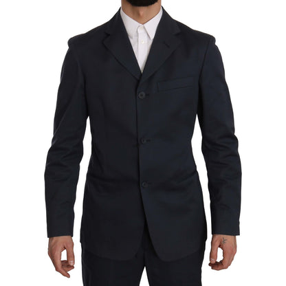 Romeo Gigli Two Piece 3 Button Cotton Blue Solid Suit Suit