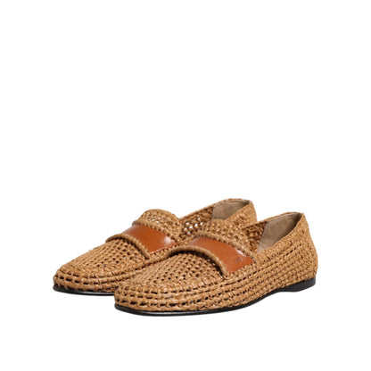 Dolce & Gabbana Brown Woven Raffia Slip On Loafers Shoes