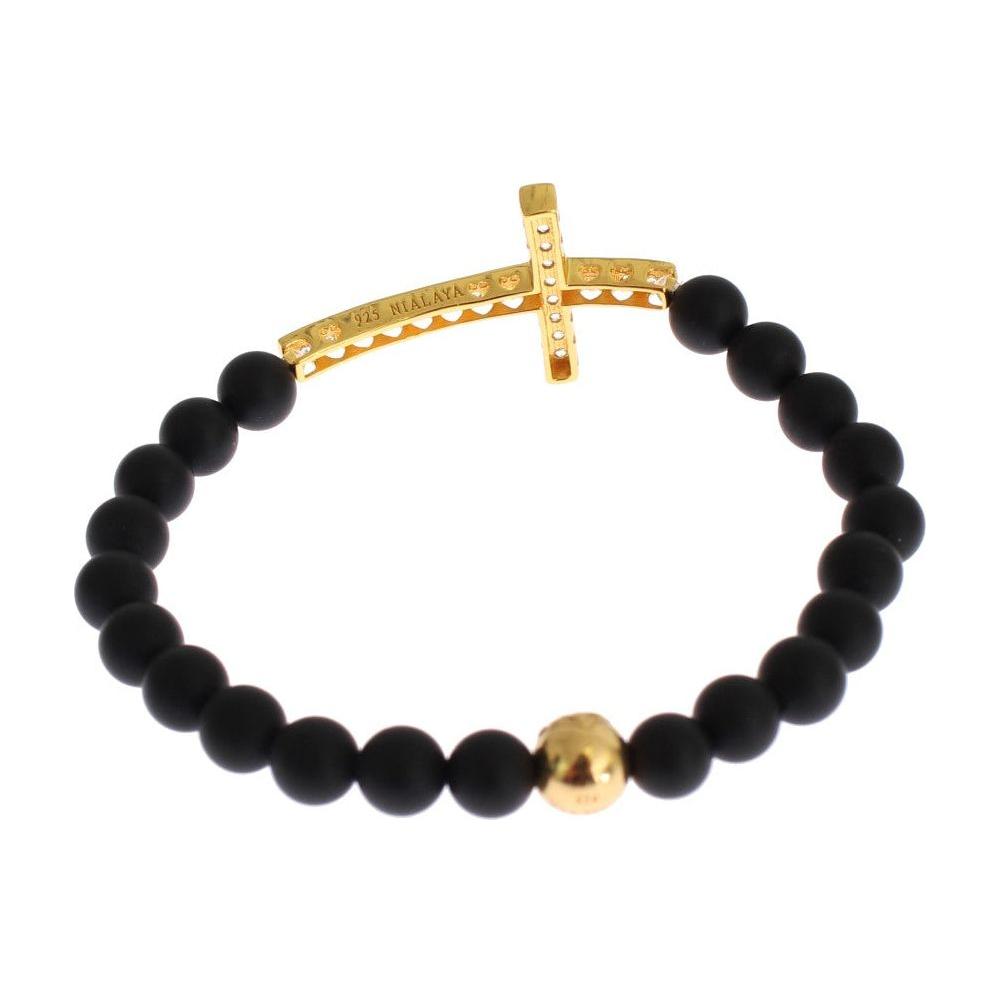 Nialaya Chic Matte Onyx Bead & CZ Diamond Cross Bracelet Bracelet Nialaya