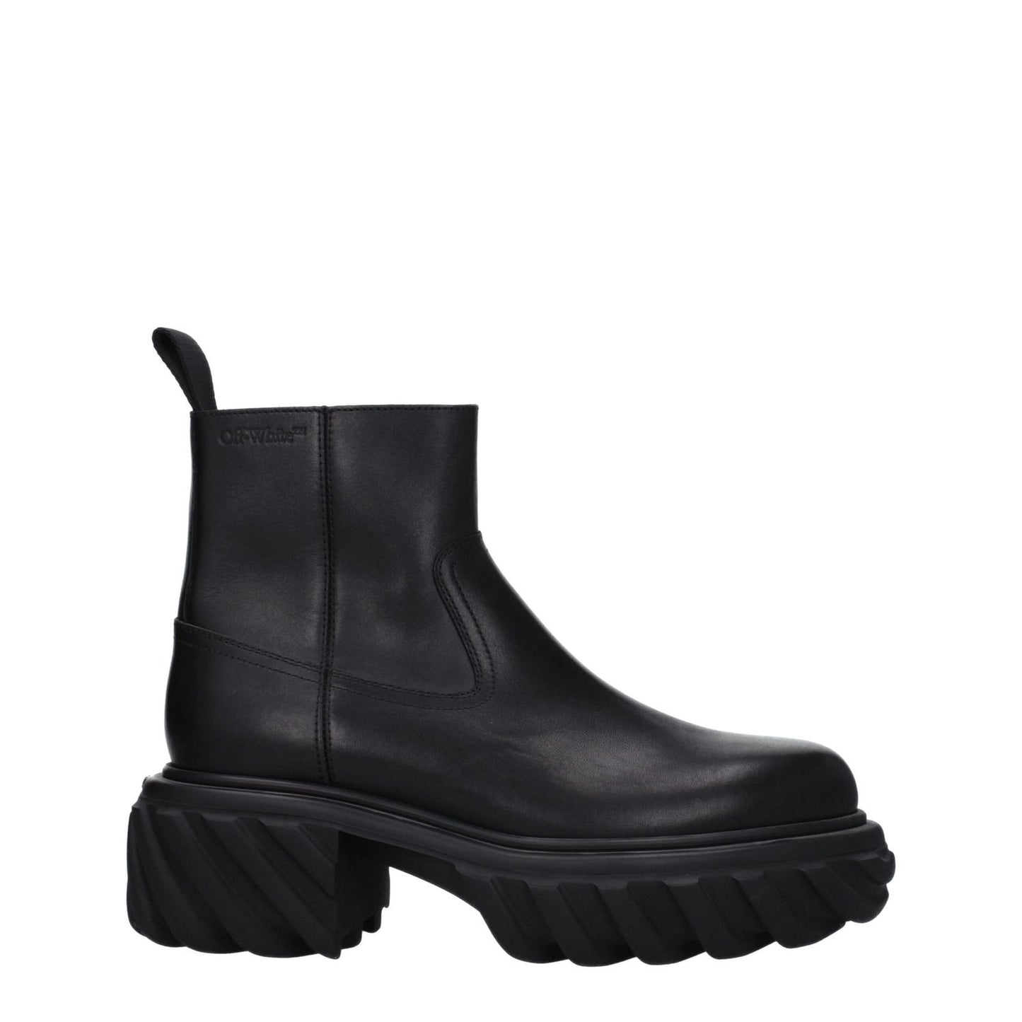 Off-White Black Leather Ankle Boots
