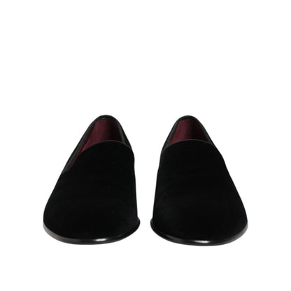 Dolce & Gabbana Black Velvet Slip On Loafers Men Formal Shoes