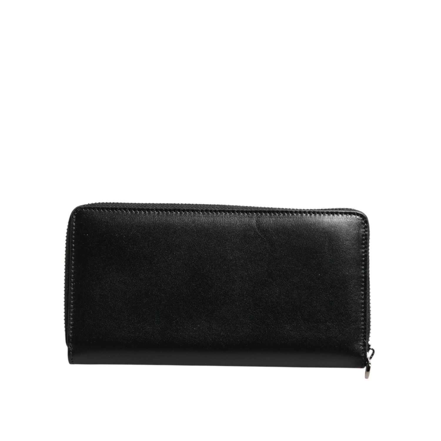 Dolce & Gabbana Black Leather Logo Plaque Zip Around Continental Wallet