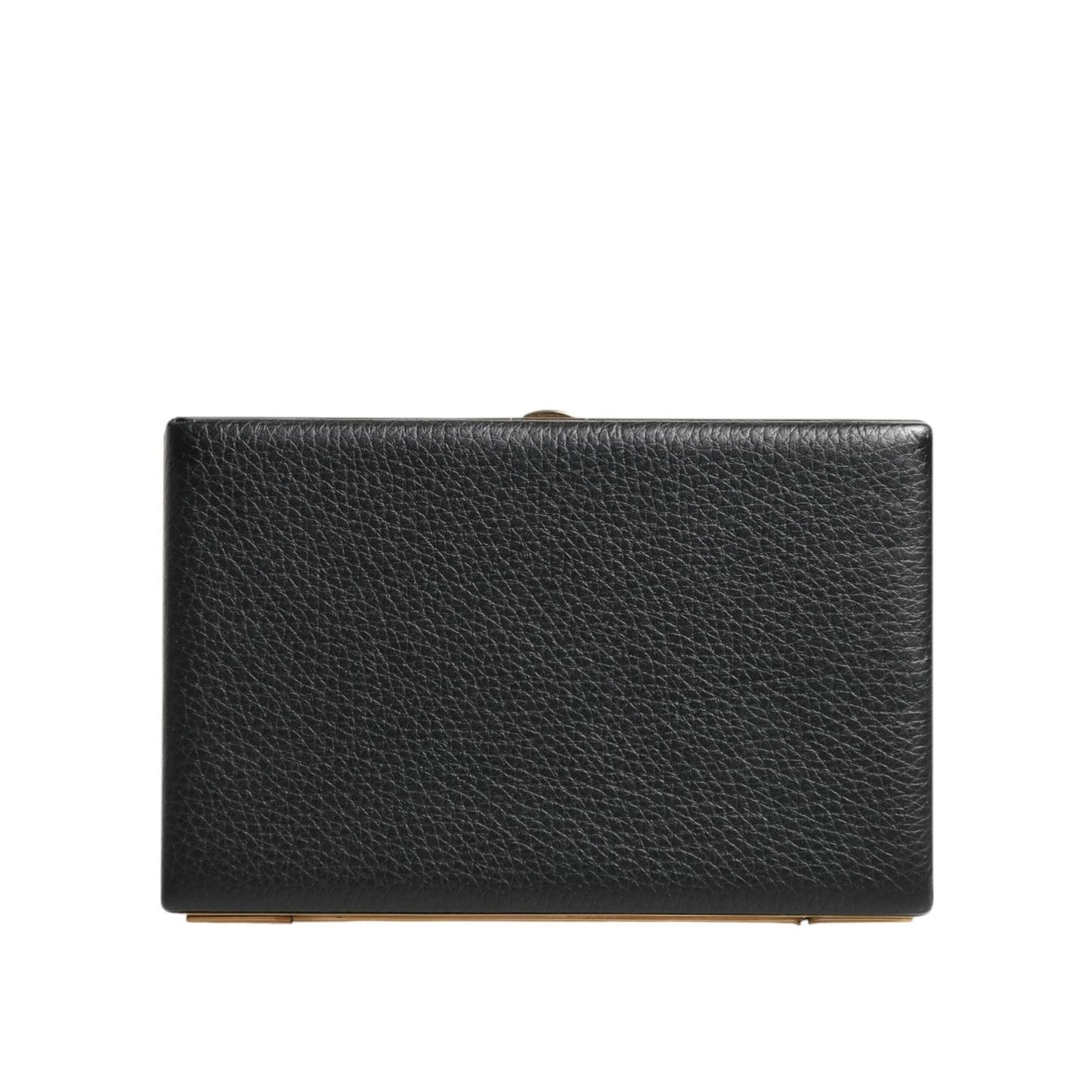 Dolce & Gabbana Black Leather Gold Frame Clutch Evening Party Purse Bag