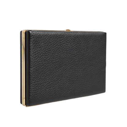 Dolce & Gabbana Black Leather Gold Frame Clutch Evening Party Purse Bag