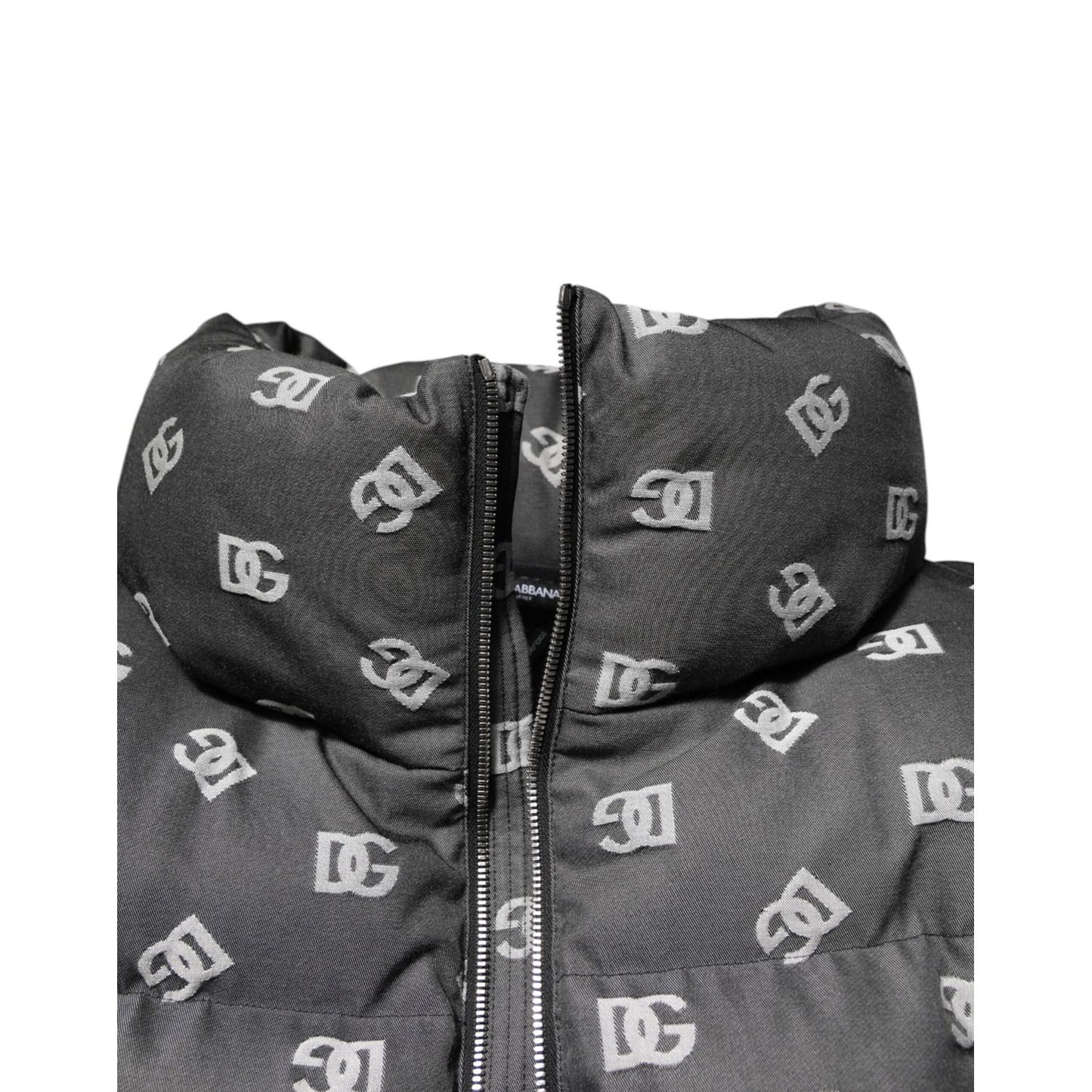 Dolce & Gabbana Black DG Monogram Full Zip Puffer Men Jacket