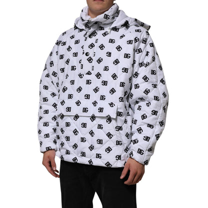 Dolce & Gabbana White DG Monogram Hooded Quilted Jacket