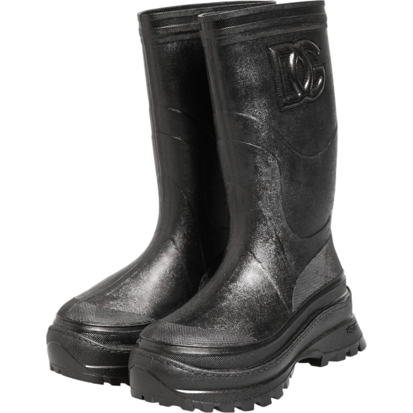 Dolce & Gabbana Metallic Black Pull On Rain Boots Men Shoes