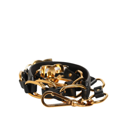 Dolce & Gabbana Black Leather Gold Chain Bag Accessory Shoulder Strap