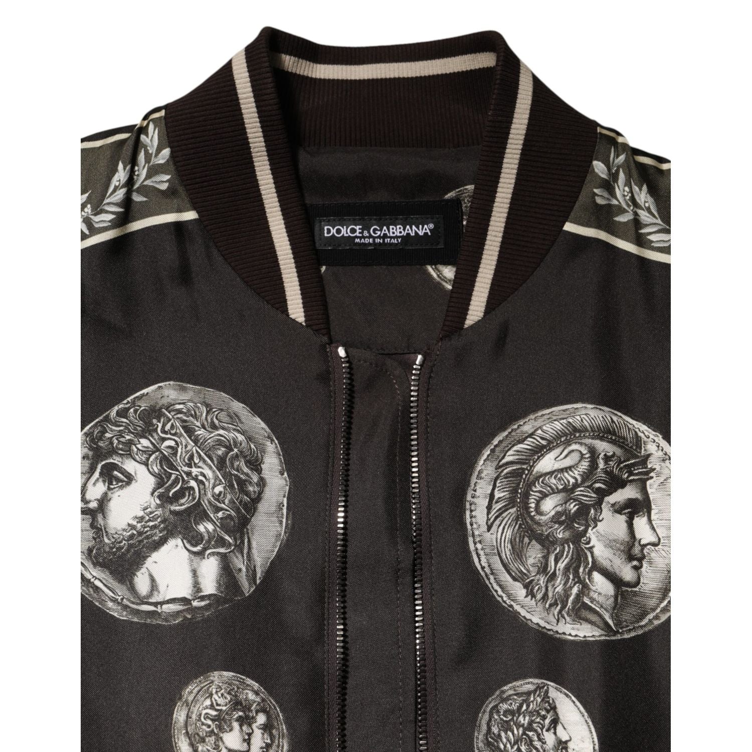 Dolce & Gabbana Black "Monete" Coin Print Silk Bomber Jacket