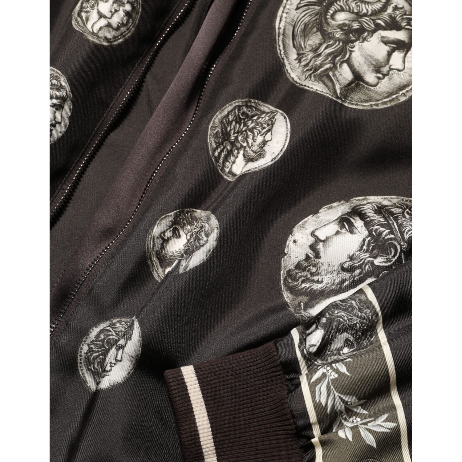 Dolce & Gabbana Black "Monete" Coin Print Silk Bomber Jacket