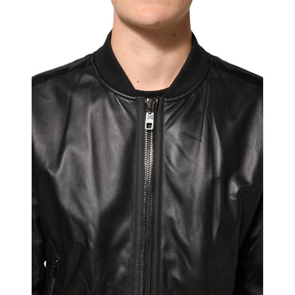 Dolce & Gabbana Black Leather Nylon FullZip Blouson Jacket