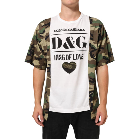 Dolce & Gabbana White Logo Camouflage Crew Neck Men T-shirt