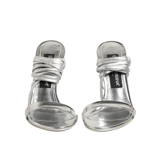 Dolce & Gabbana Silver Strappy High Heels Sandals Shoes