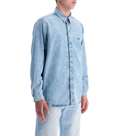 Diesel light blue denim shirt with logo on chest Shirts Diesel